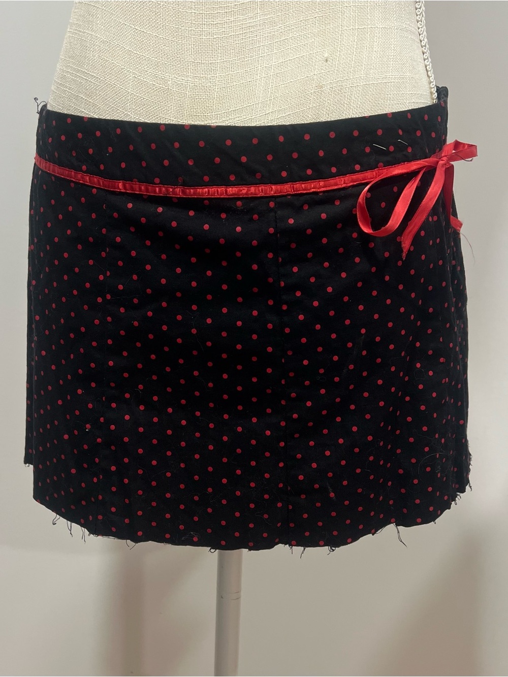 Black & Red Polka Dot Mini Skirt with Ribbon Trim